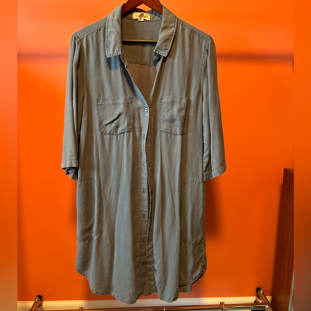 cloth & stone button close tencell lyocell shirt dress with pockets